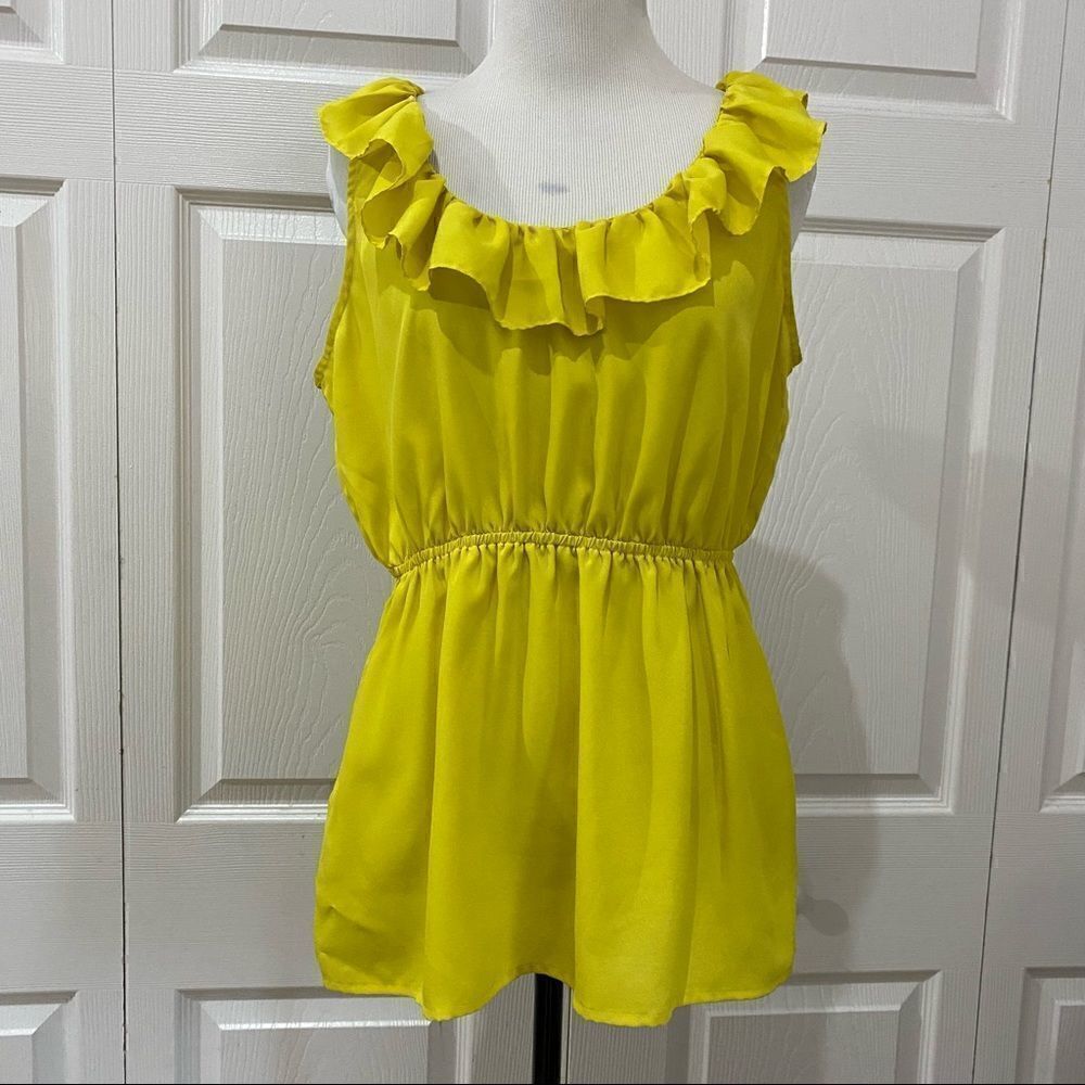 Forever 21 Citron Yellow Ruffle Sleeveless Blouse Tank